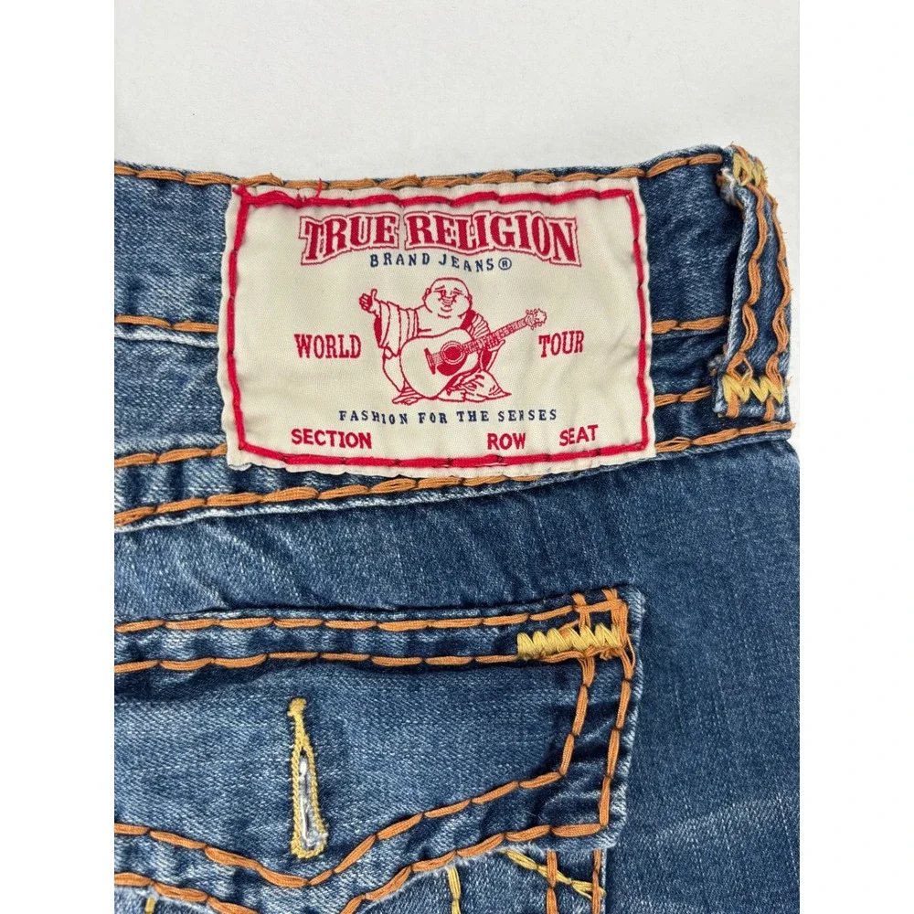 True‎ Religion Ricky Jeans Mens 36 Blue Distressed Relaxed Straight Big Stitch